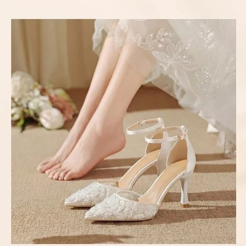 Eleganti Sandali Bianchi con Tacco Alto e Cinturino Singolo, Nuove Scarpe Estive da Donna in Rete 2026