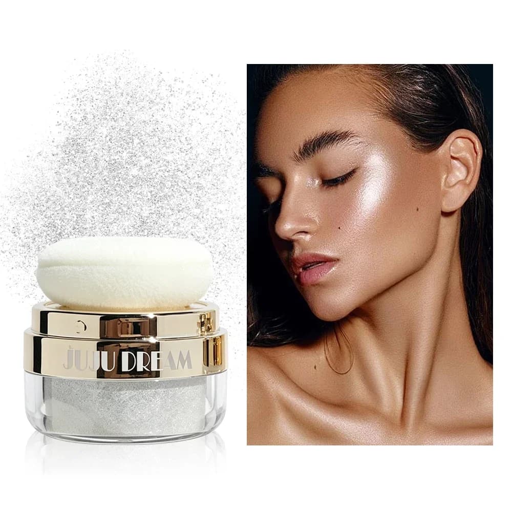 JUJU DREAM Highlighter Powder Face Shimmer Glitter Makeup Illuminator Brightening Cosmetic for Face Body 3D Radiant Glow