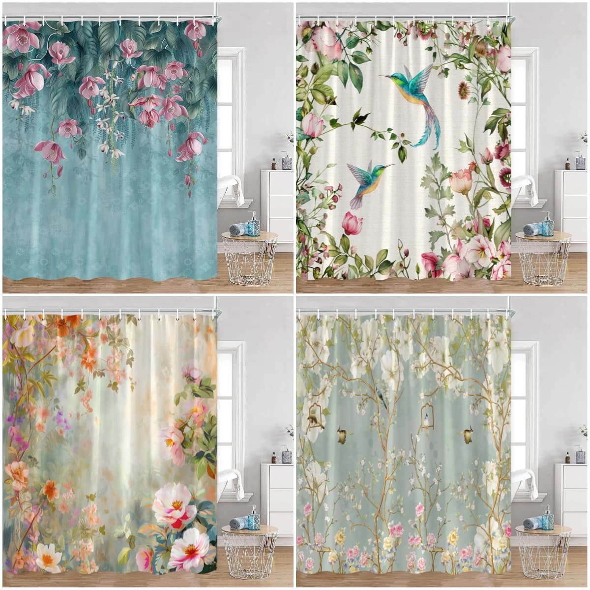 Tenda da doccia viola lavanda con fiori viola, decorazione floreale per il bagno, tende per vasca da bagno in tessuto di poliestere con ganci
