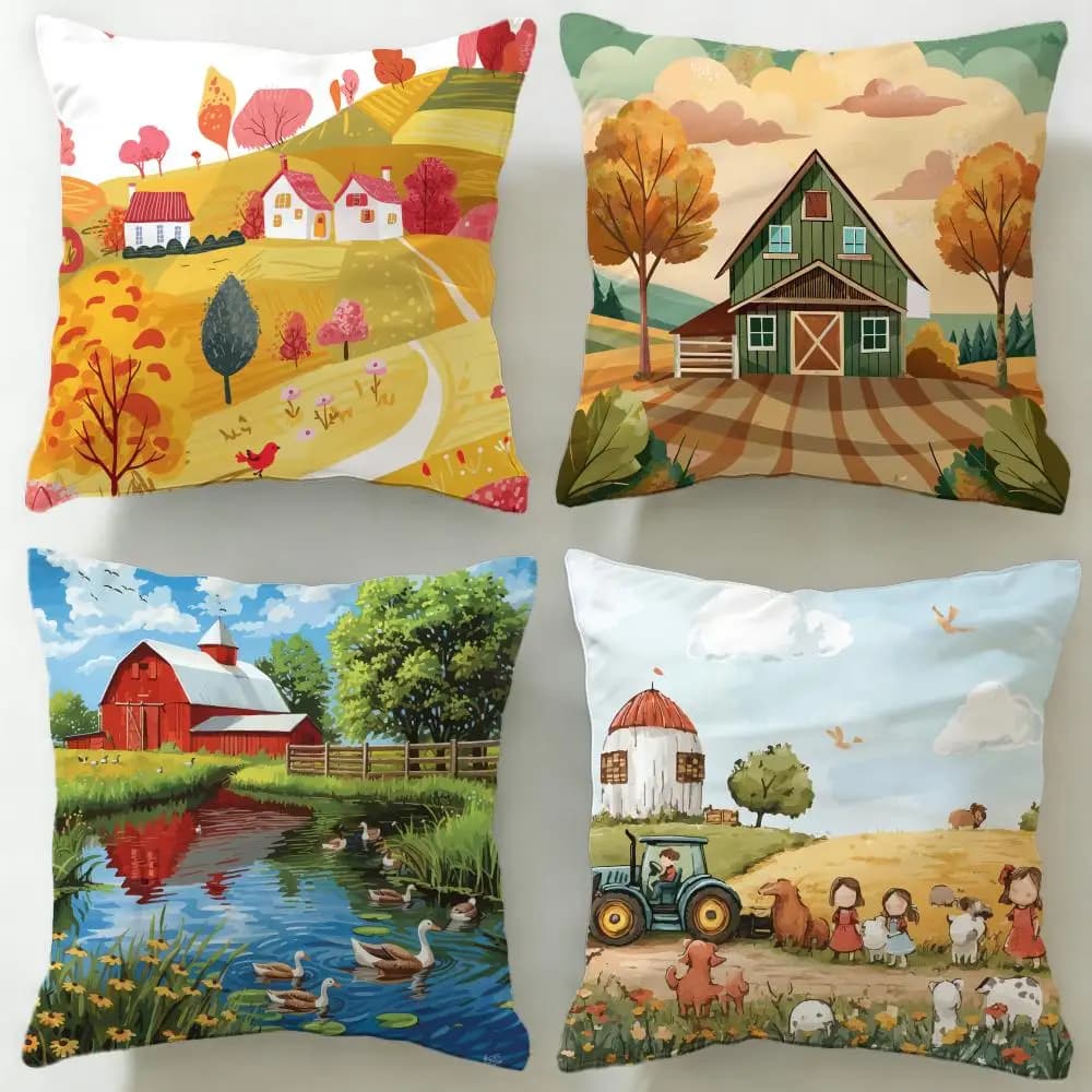 Federa per cuscino con tema artistico classico, dipinto di fattoria, morbida e facile da lavare, versatile per divano, letto, viaggi e ufficio