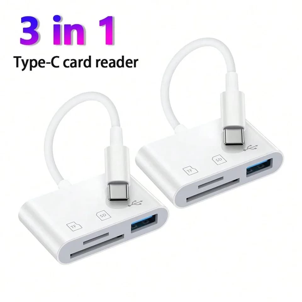 2PCS 3 In 1 OTG Card Reader Support SD TF USB Camera Memory Card Portable Adapter For iPhone 15 16 17 Pro Max Plus Samsung