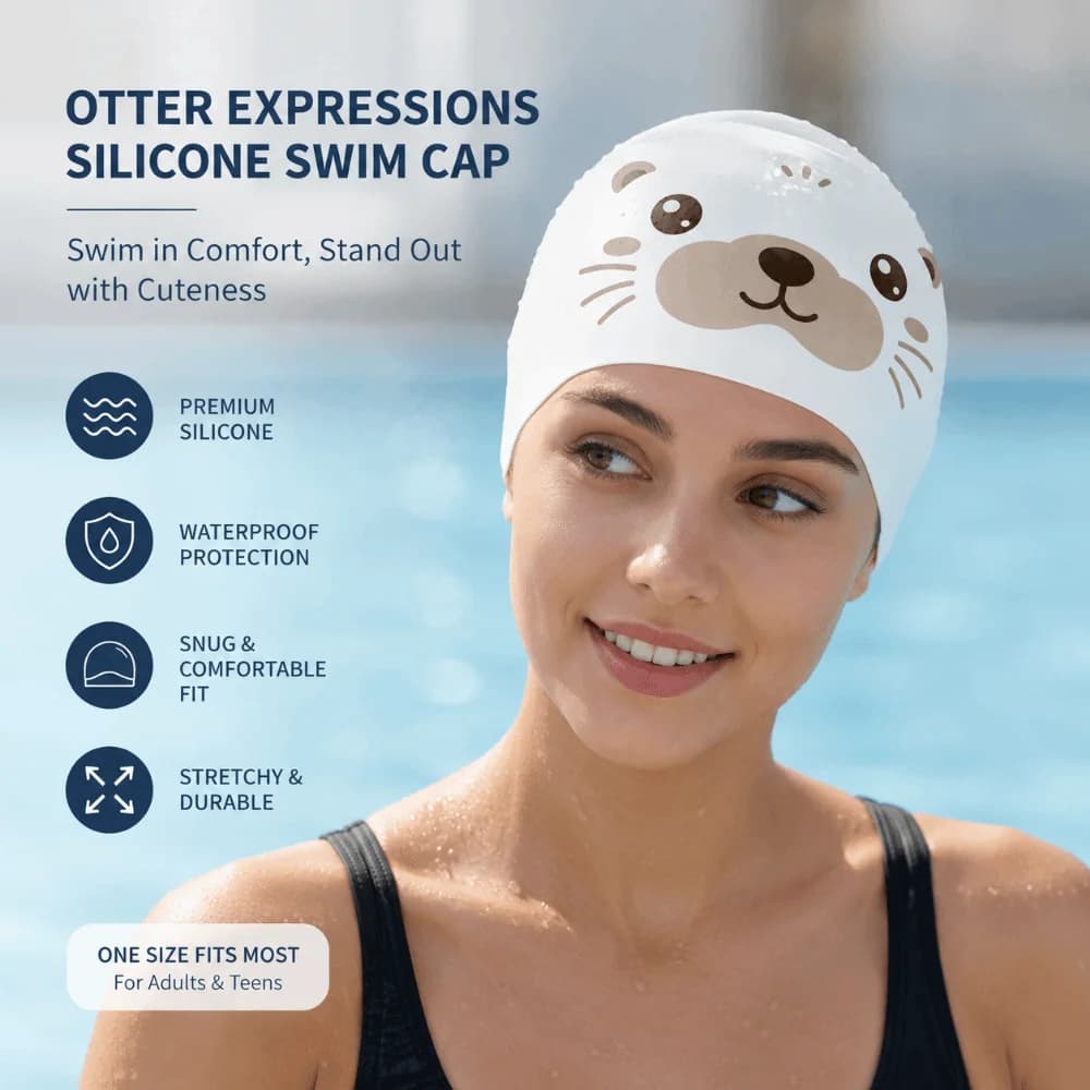 Creative Swimming Hat Sea Otter Pattern Funny Silicone Swim Cap High Elasticity Silicone Bathing Caps Swimming Pool