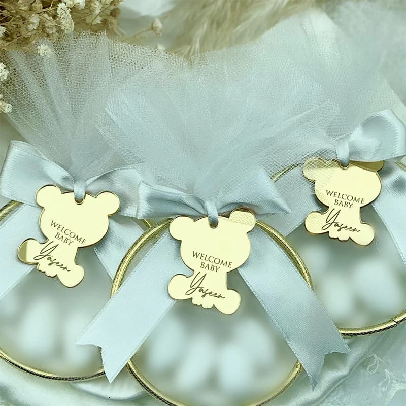 10/20/50 pezzi personalizzati orsacchiotto etichette specchio acrilico orsacchiotto baby shower, decorazione regalo battesimo etichette acriliche solo