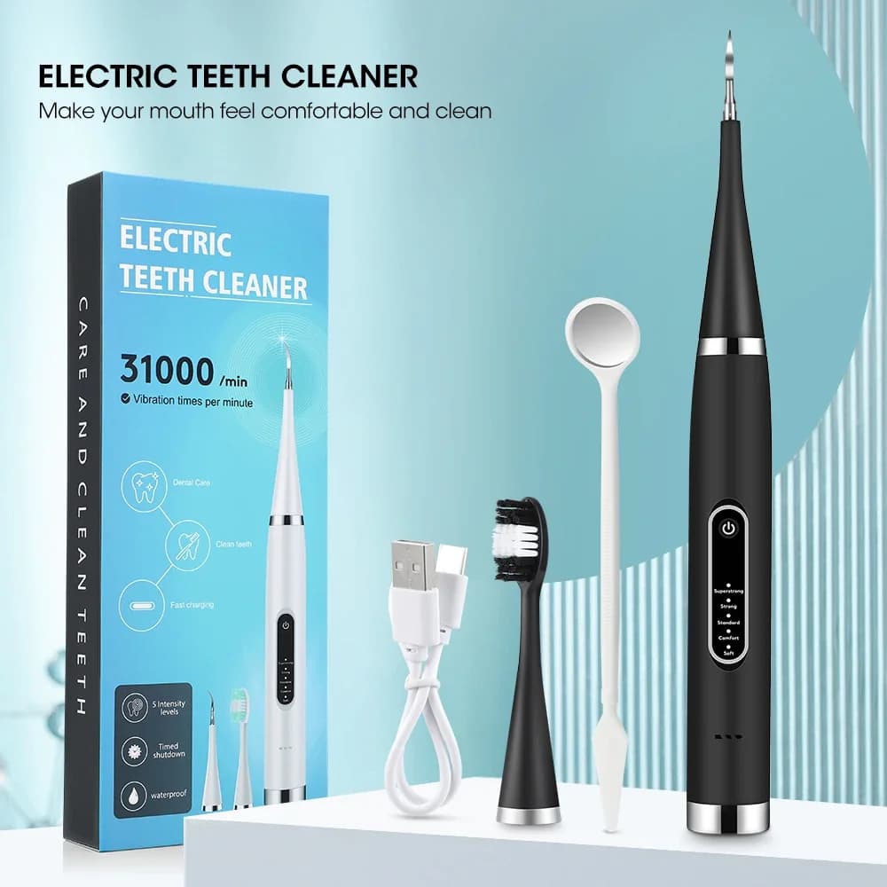 Electric toothbrush with sonic cleaning to remove tartar, scaler, plaque, teeth whitening, cartridge replacement, oral hygiene
