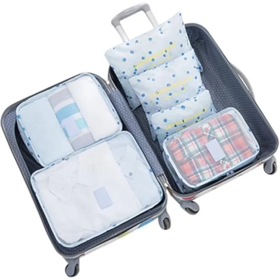 Cubi Organizzatori per Valigie - Set da 6 Pezzi in Blu Ciliegia per Zaini e Valigie, con Stoccaggio Compatto e Tessuto Resistente