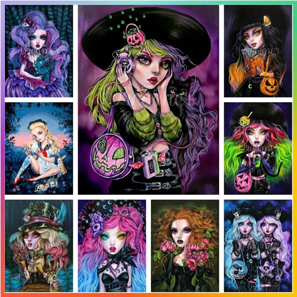 Bambola gotica cartone animato principessa scura pittura diamante punto croce mosaico ricamo decorazioni per la casa 5D Set di arte fai da te Canva disegno Puzzle