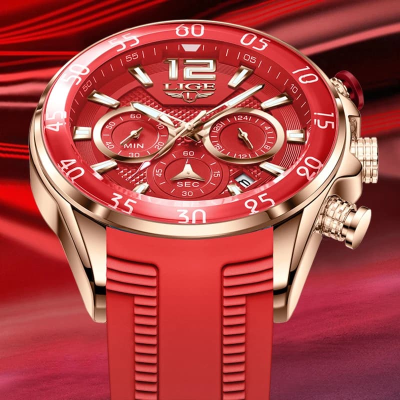 Orologi da uomo LIGE, marca di lusso, orologio in silicone rosso, impermeabile, sportivo, cronografo al quarzo, orologio da polso da uomo, Reloj Hombre