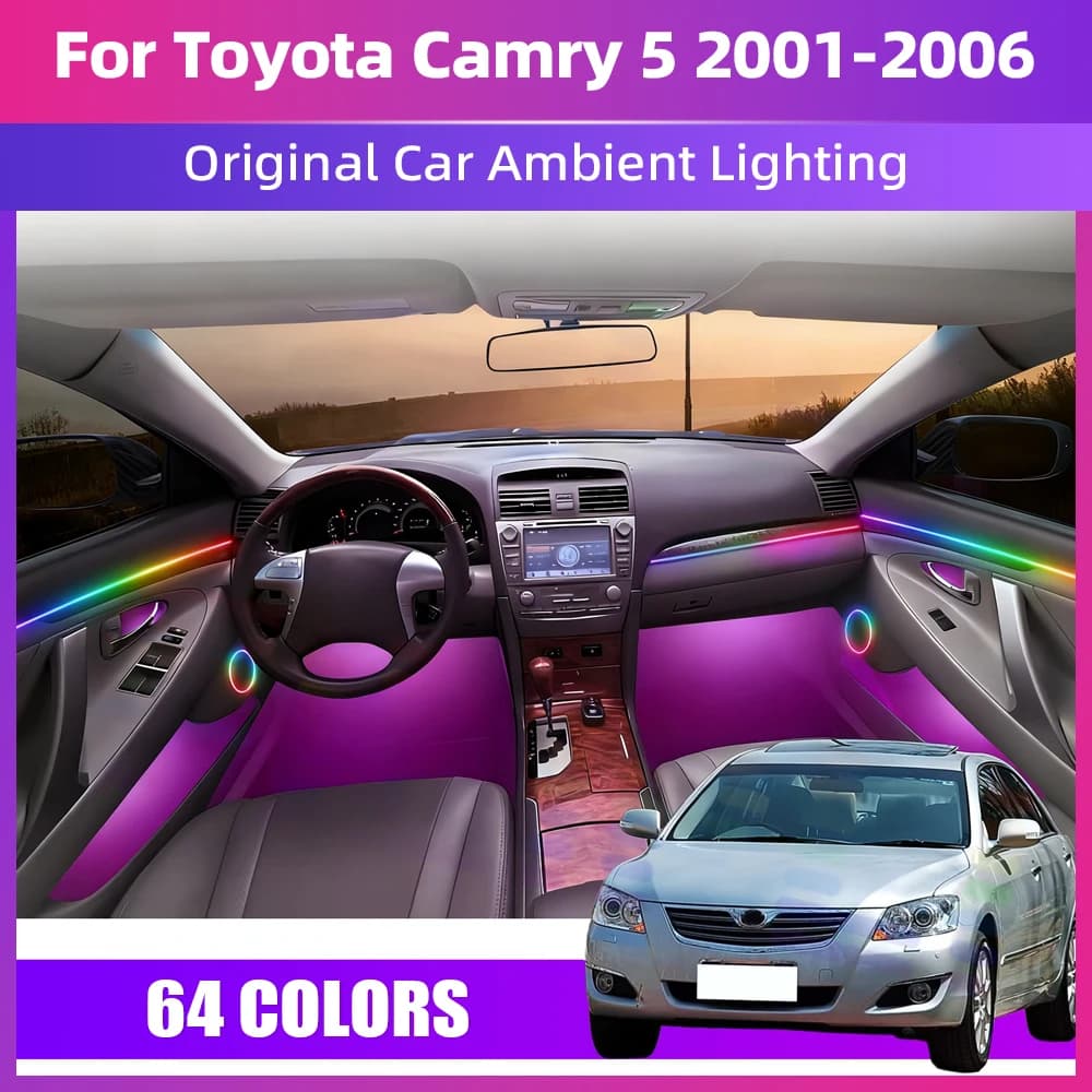 Ambiente auto Luci d'atmosfera interne Led Neon Strip App Controllo 64 RGB Illuminazione per Toyota Camry 5 2001-2006