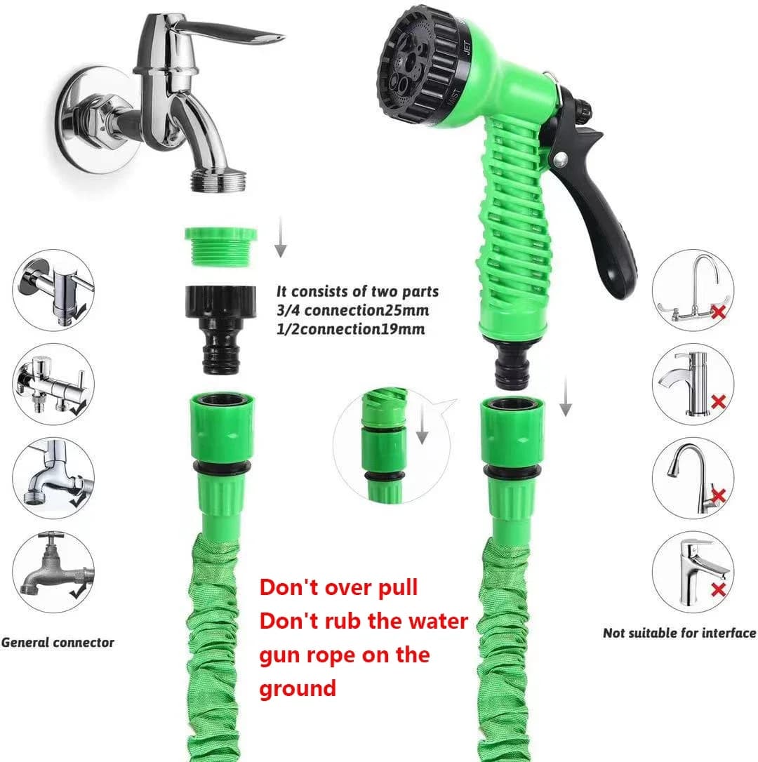 Tubo da giardino espandibile Magic Hose con pistola a 7 getti, serbatoio schiuma, avvolgitubo flessibile e pistola per lavaggio auto