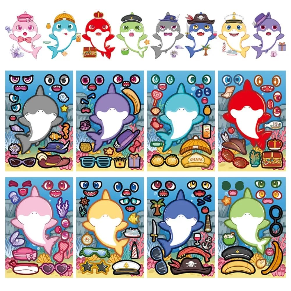 8 adesivi a forma di squalo, decorazioni a tema vita marina, adesivi Golden Memory