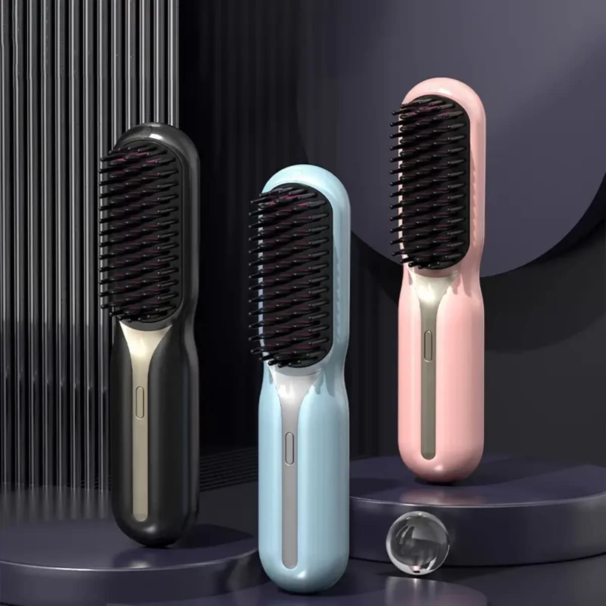 Piastra per Capelli Elettrica Ricaricabile 2-in-1 con Pettine Riscaldante e Dispositivo Anti-Arrossamento, Prodotto per la Cura Personale e la Bellezza