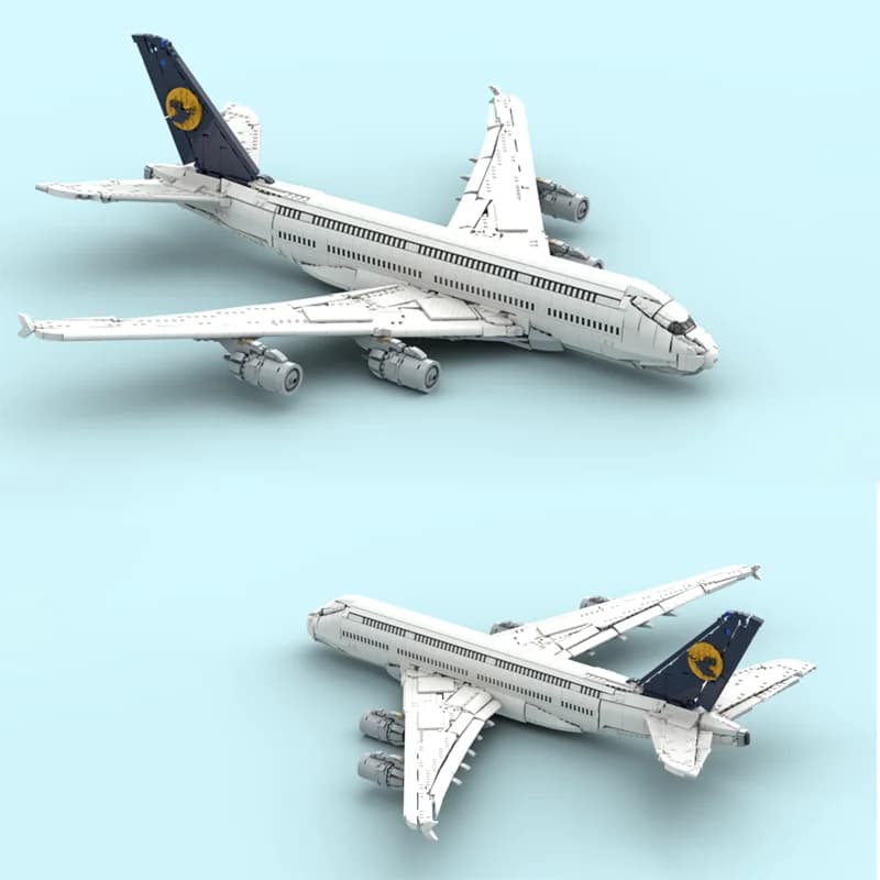 MOC Lufthansa Airbus A380 modello di aereo a getto commerciale assemblaggio fai da te giocattoli da costruzione regalo di compleanno per bambini
