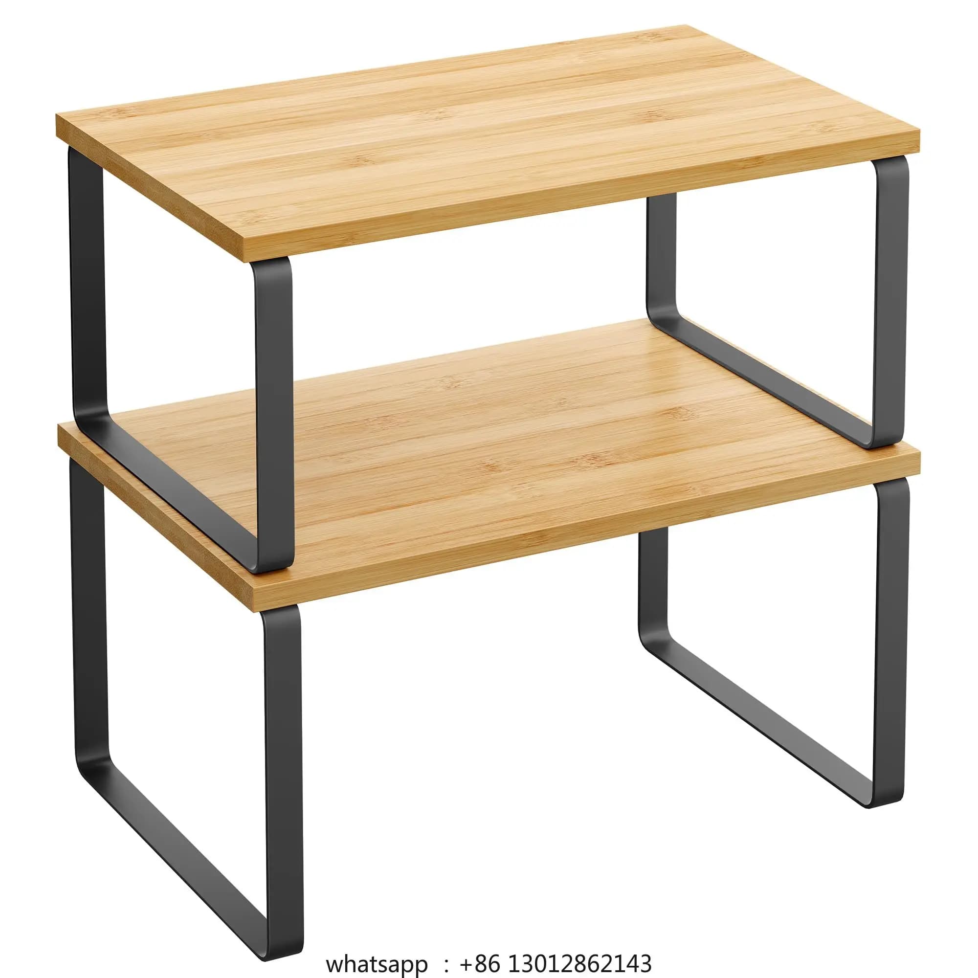 Scaffale organizer per armadietto, set di 2 ripiani da bancone da cucina, portaoggetti da cucina, portaspezie, impilabile, espandibile, legno ingegnerizzato