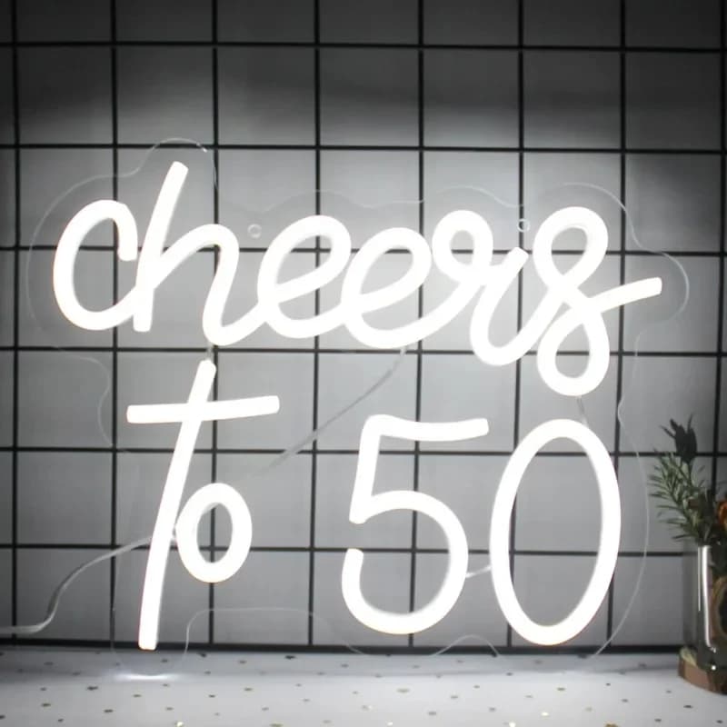 Saluti a 50 insegne al neon Happy 50th Birthday Insegne al neon Luce a LED per camera da letto Compleanno Festa di nozze Insegne per decorazioni murali