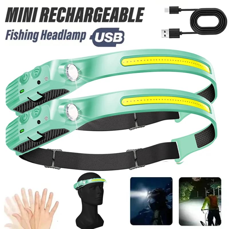 Super Bright Induction Front Lamp COB + Sensor LED Flashlight 18650 Battery USB Rechargeable Flashlight Working Lights for Camping Fishing