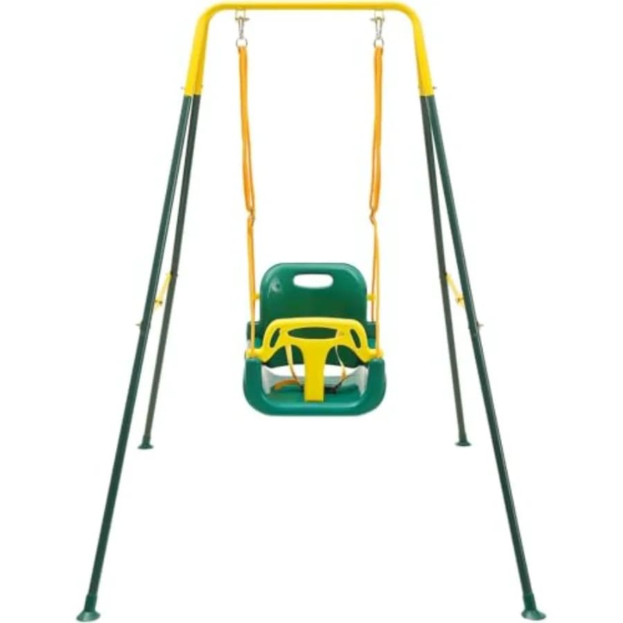 Altalena per Bambini con Supporto Metallico Pieghevole per Bambini da 1 a 10 Anni, Set Altalena 3-in-1 con 4 Sacchi di Sabbia per Giardino/Interno