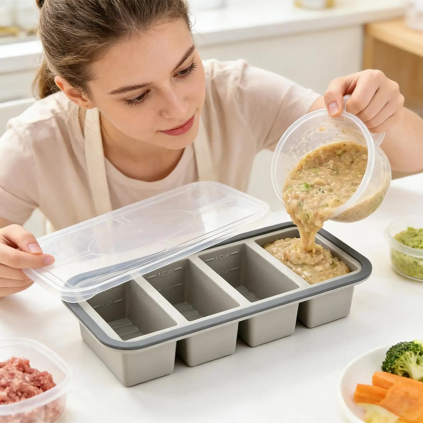 Stampi in Silicone per Congelatore, Contenitori per Alimenti Facili da Sfogliare, per Zuppa, Salsa, Riso, Avanzi, Burro, Preparazione Pasti, Vassoio Riutilizzabile per Cubetti di Ghiaccio