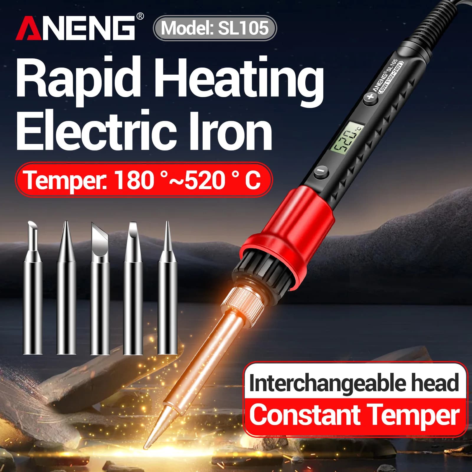 ANENG SL105 digital adjustable temperature soldere iron 60W internal heating 180~520℃ PCB circuit board maintenance soldere iron