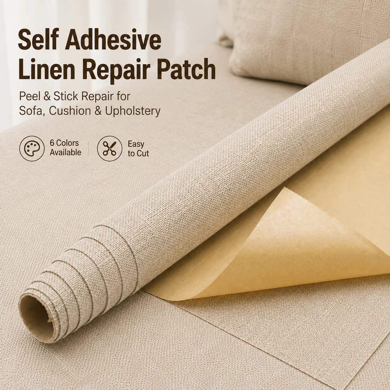 Self Adhesive Linen Fabric Repair Patch For Sofa Couch Chair Wall Cloth Tear Cover, 6 Colors Upholstery Repair Tape