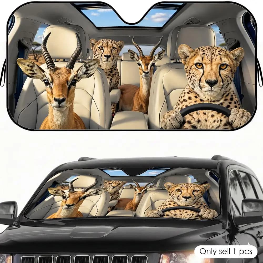 Parasole per Auto con Motivo Ghepardo e Antilope, Protezione UV, Riflettente, Pieghevole, Isolante Termico