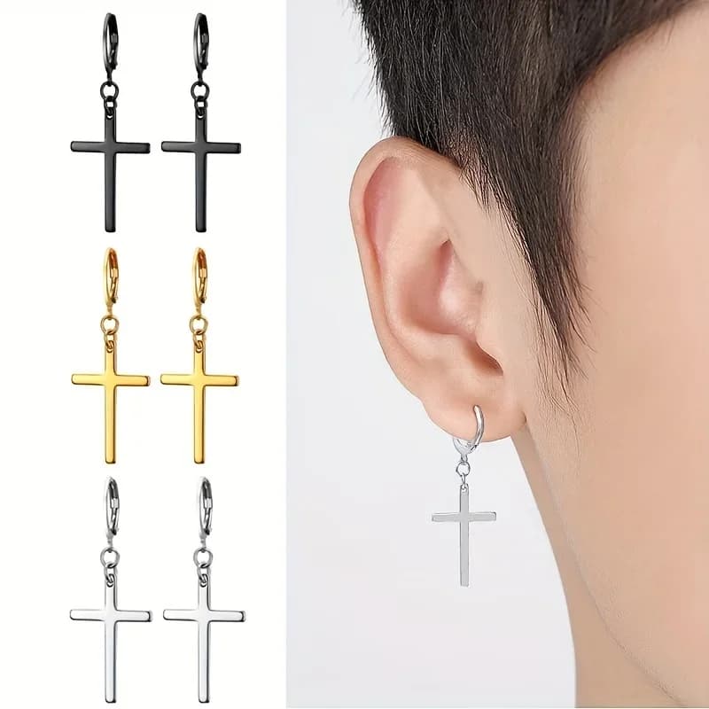 2 pezzi moda punk hip hop gotico unisex semplice orecchini pendenti croce in acciaio inossidabile per uomo donna regalo gioielli da indossare ogni giorno