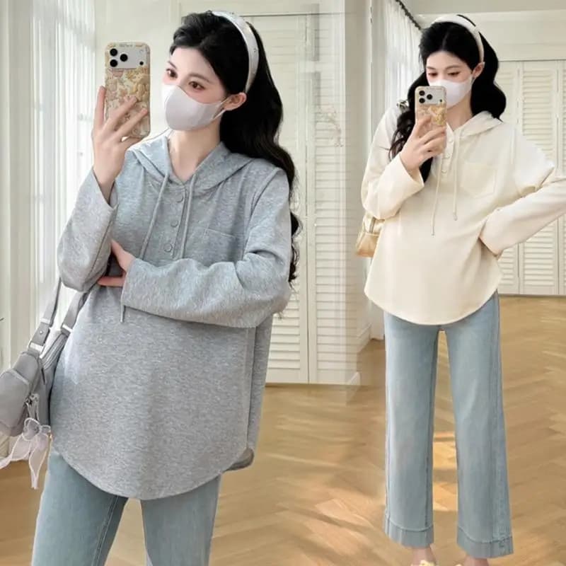 Top oversize con cappuccio per donne incinte in costruzione resistente vento, morbide felpe premaman da indossare