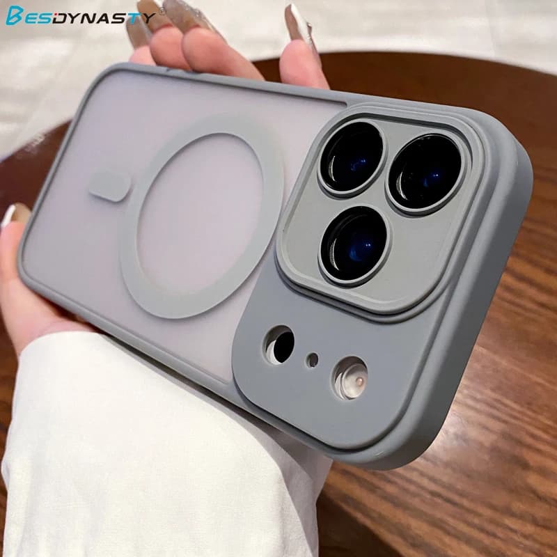 Custodia di ricarica wireless magnetica opaca di lusso per iPhone 17 Air 16 15 14 13 12 11 Pro Max Pellicola per lenti Trasparente Cover posteriore rigida per paraurti
