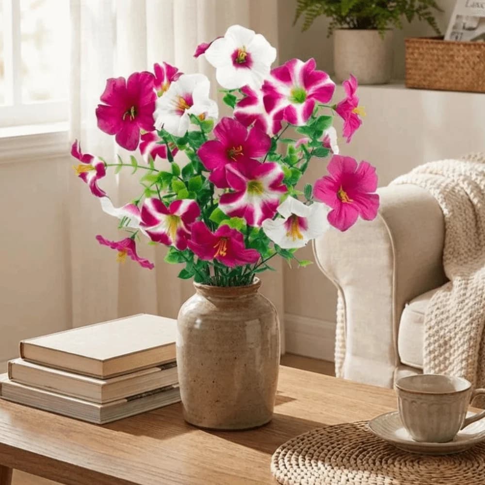 UV Resistant Artificial Morning Glory Handmade Plastic Silk Morning Glory Flowers Realistic Faux Plant Indoor Room