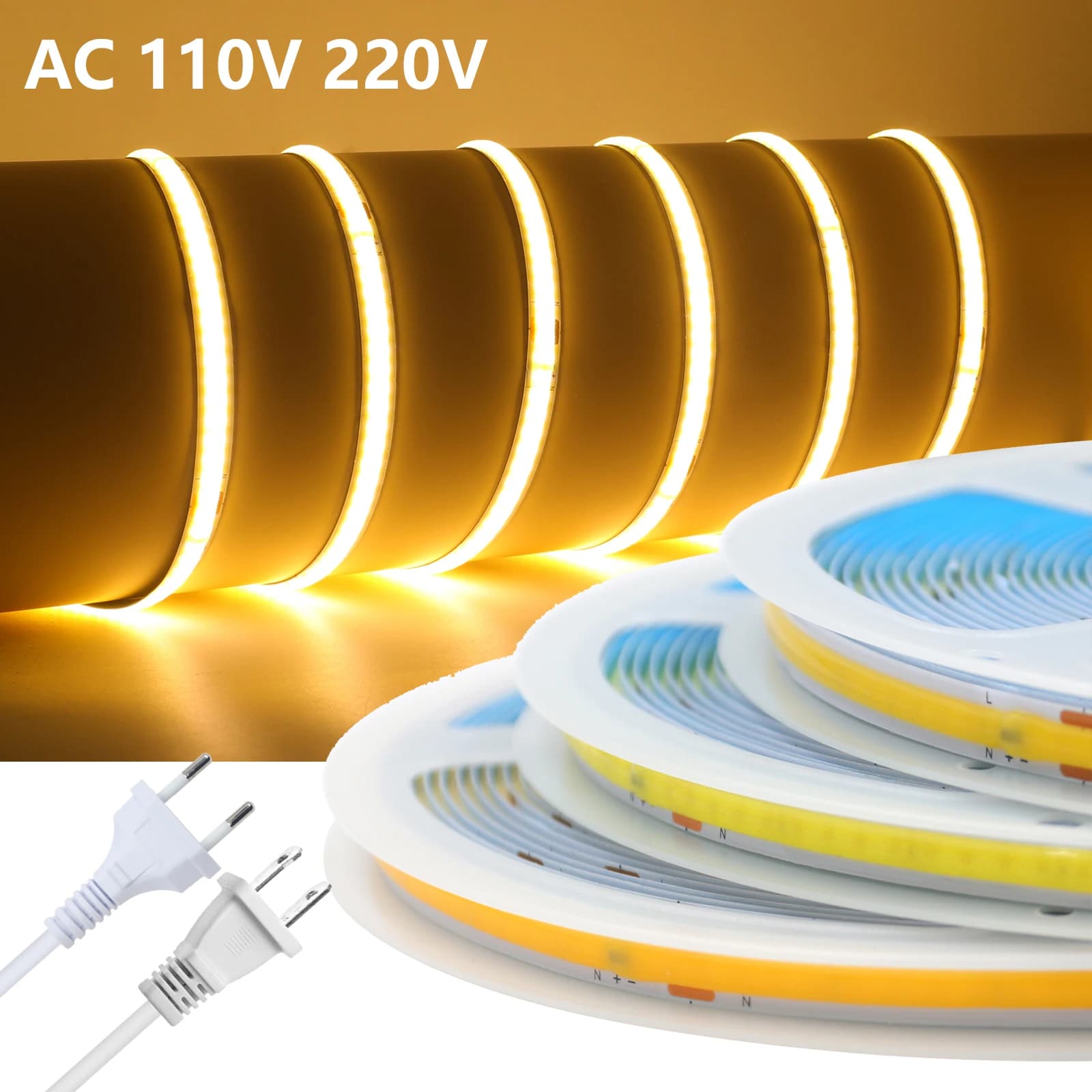 LED Strip COB 110V 220V 5m 10m 15m 20m High Density 240LED/m Flexible Tape with EU/US Plug for Home Decoration