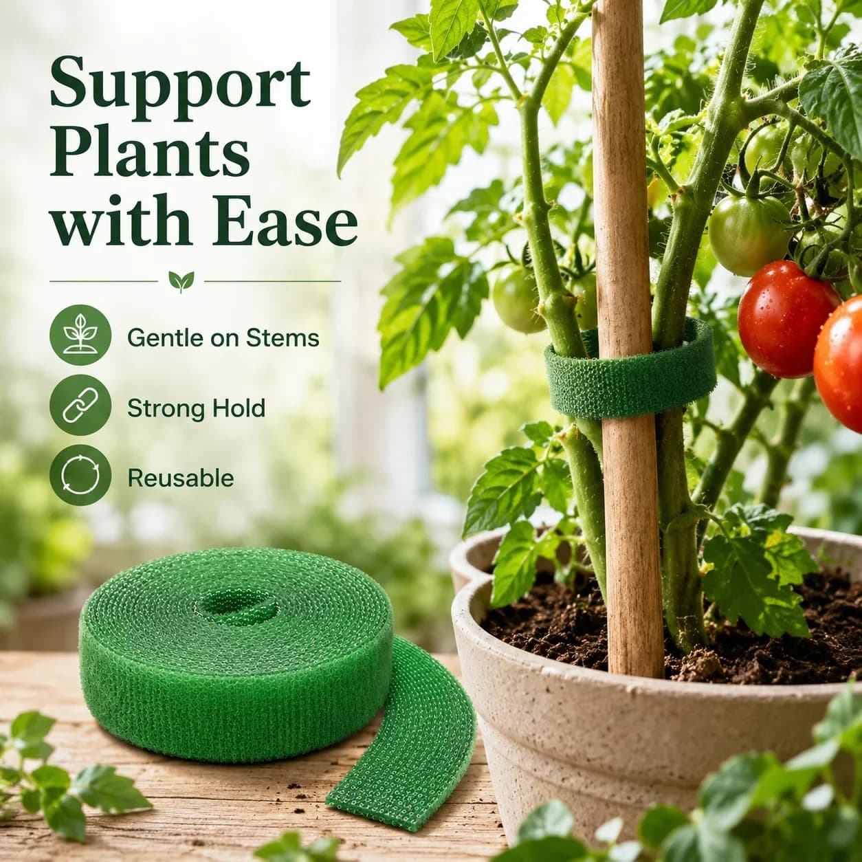 Green Plant Cable Tie Reusable Hook And Loop Fastener Adjustable Flexible Plant Fixing Strap For Garden Climbing Vine Support