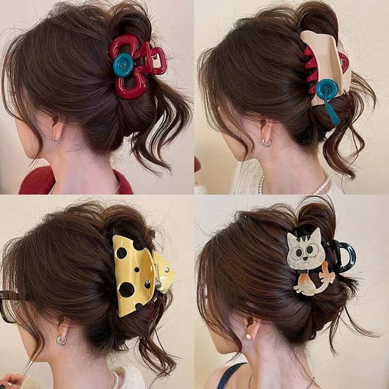 【DY】Red Button Grab Clip Women 2024 Back Of Head Hair Clip Headpiece Hairpin Hair Accessories