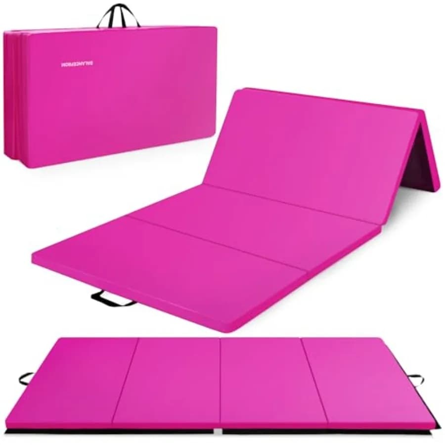 Tappetino Pieghevole per Ginnastica 10x4 Piedi, 4 Pannelli, Spessore 2 Pollici, Superficie in Vinile con Maniglie per Trasporto, per Acrobazie, Yoga, Pilates, Uso Domestico