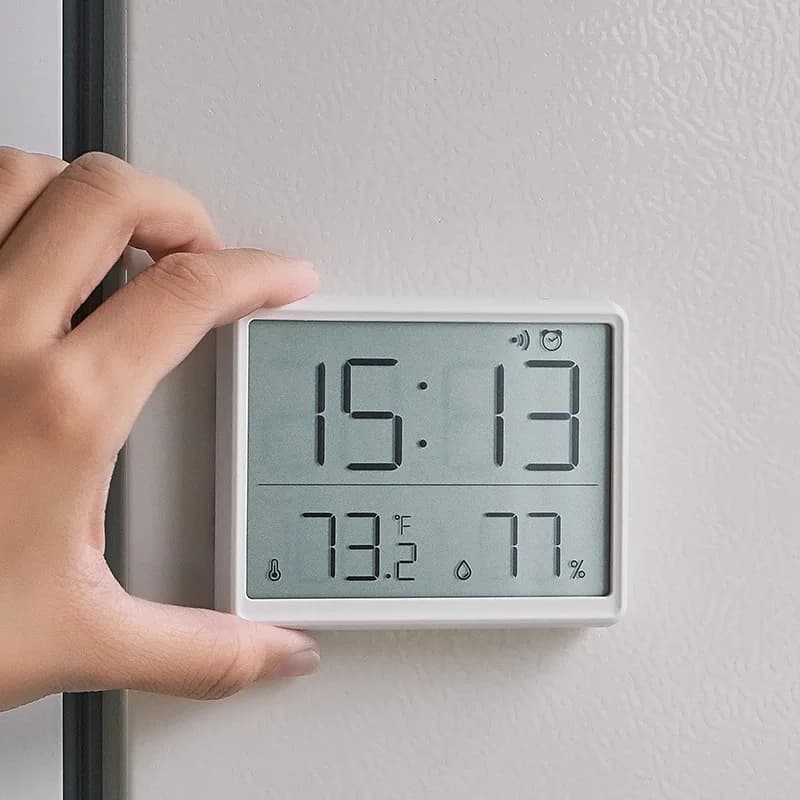 Thin digital wall clock - LCD alarm clock with temperature display, multifunction electronic clock for home/office