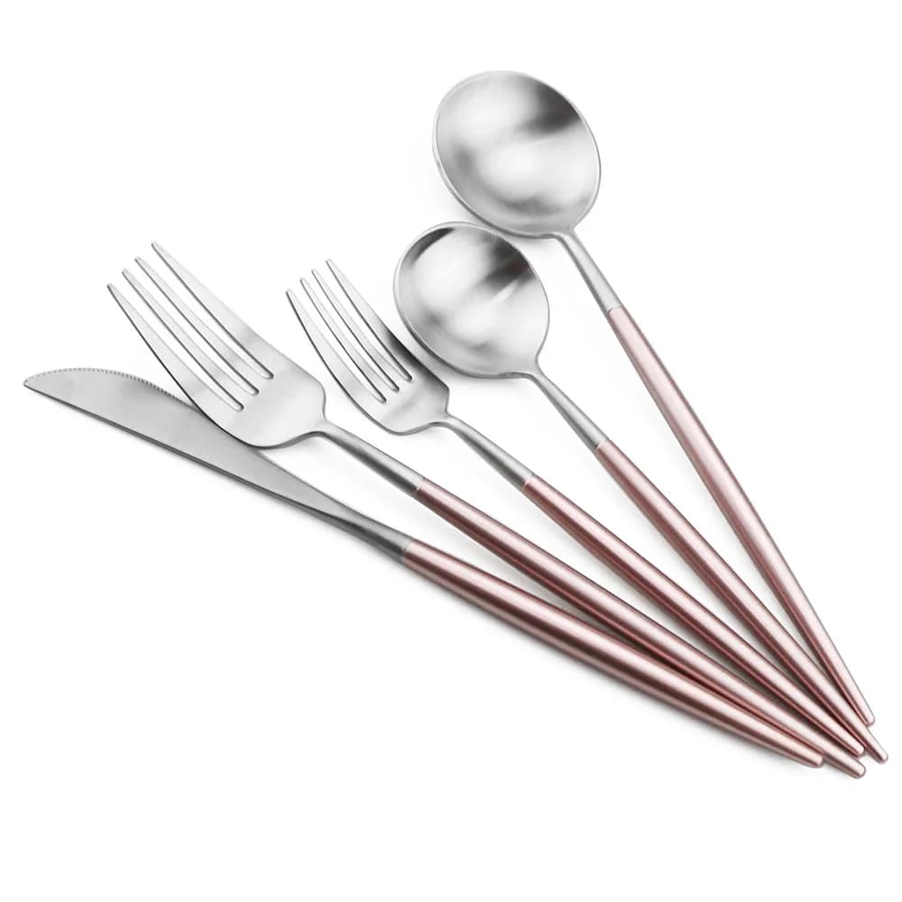 20 pcs/lot Tableware set in silver matt pink 304 western cutlery in stainless steel kitchen crockery fork knife Scoop Set cutlery
