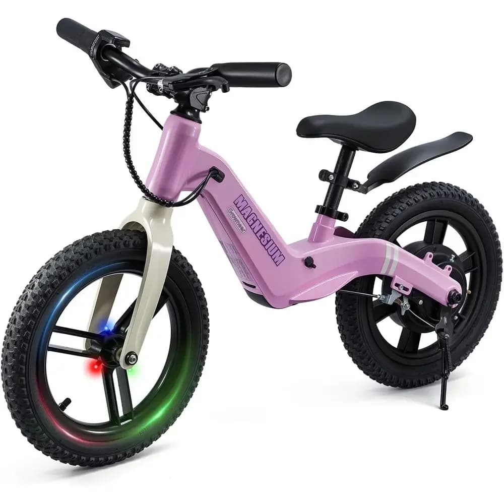 Lightweight Magnesium Toddler Electric Bike, 12/14 Tires, 3-6 Years, 3 Speeds, Light-up Tire, Adjustable Seat