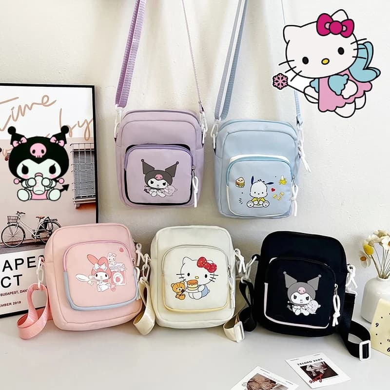Simpatica borsa quadrata piccola per donna Borsa a tracolla versatile per ragazza giapponese, zaino piccolo monospalla con stampa di cartoni animati portatile