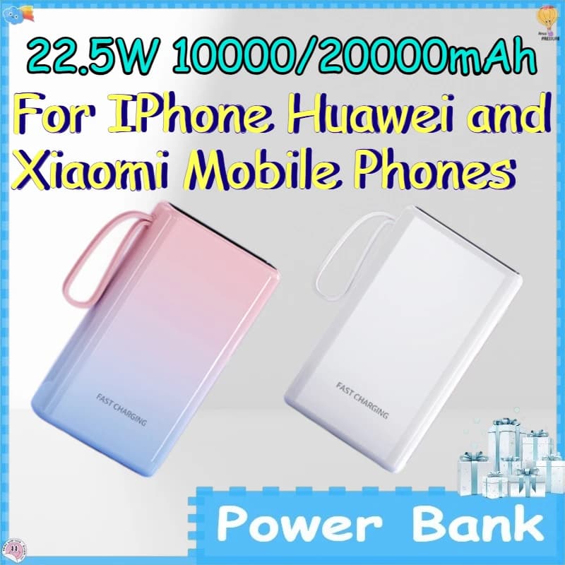 Power Bank da 22.5W 10000/20000mAh per iPhone, Huawei e Xiaomi, Caricabatterie Portatile con Cavo Integrato