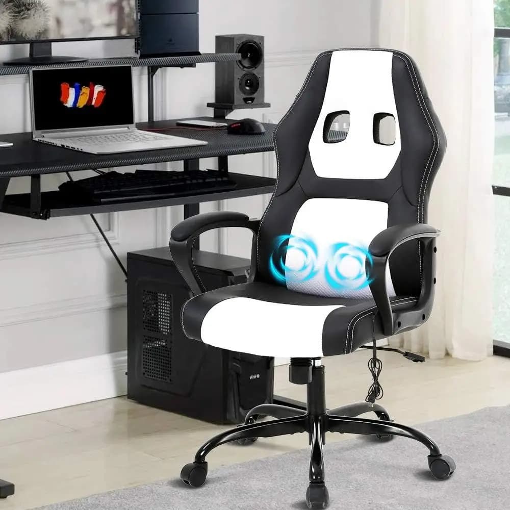 Sedia da Gaming Ergonomica con Schienale Alto, Massaggio, Supporto Lombare e Rivestimento in Pelle PU per un Uso Confortevole al Computer
