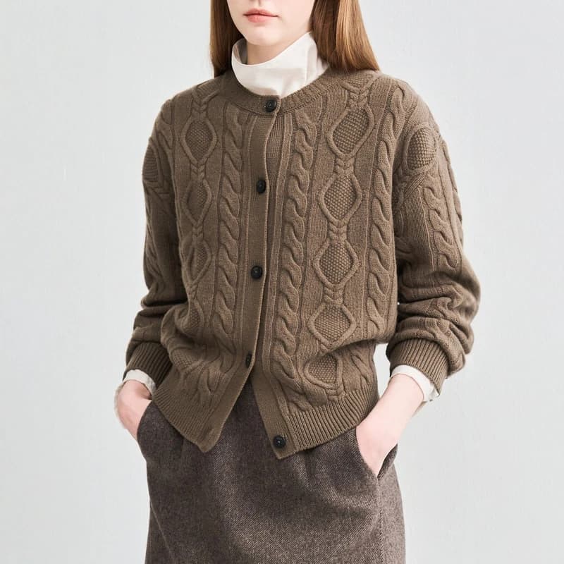 Simple Casual Knitted Sweater Jacket Women's Long Sleeve round Neck Regular Fit Autumn Winter Fashion Light Vintage Korean Style