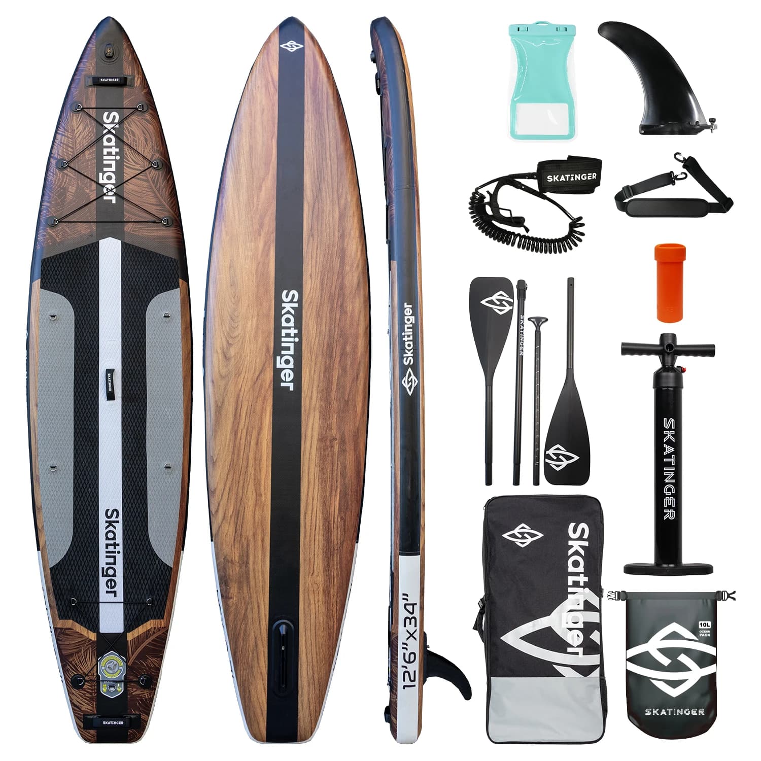 SKATINGER Tavola da Paddle Gonfiabile 12'6''x34''x6'' per Adulti, SUP Impermeabile con Accessori per Sport Acquatici