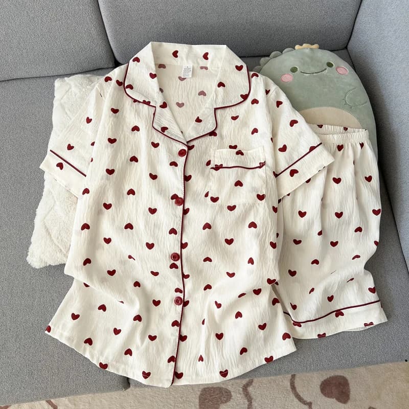 Set pigiama estivo da donna in cotone nuvola a maniche corte, comodo e alla moda, pantaloncini che possono essere indossati anche fuori casa, set per il tempo libero.