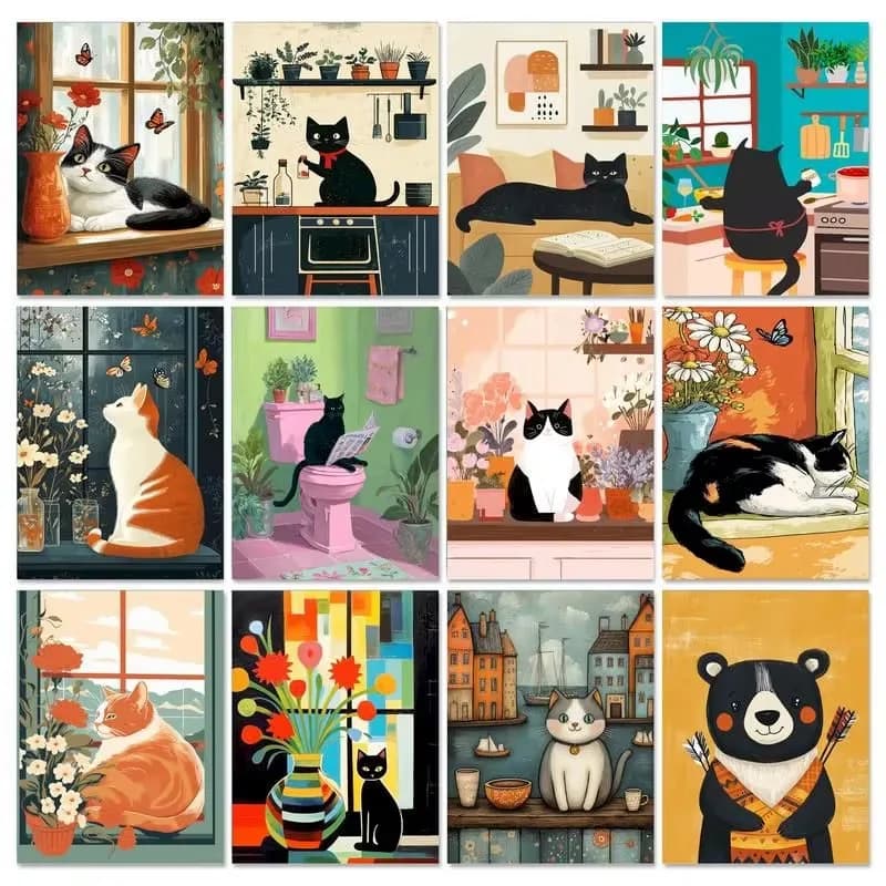 Diamond Painting Cartoon Cat Full Round/Square Diamonds Mosaic Handmade Artwork Exquisite Gift Home Decor