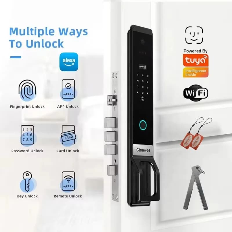 Serratura Intelligente per Porta d'Ingresso con Riconoscimento Facciale 3D, Impronta Digitale, Telecamera e Campanello, Compatibile con Alexa