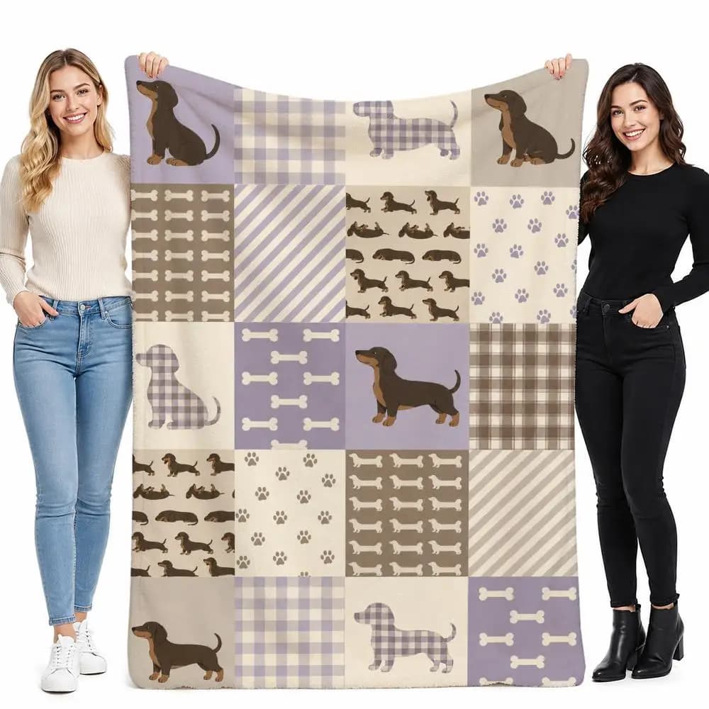 Dachshund Gift for Dog Lovers Throw Soft Cozy Flannel Blanket for Couch Sofa Bed, Mid-Century Modern Art Lover Gift