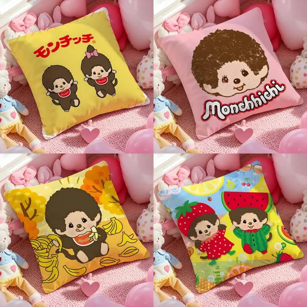 M-Monchhichis Cute Pillow Case Cushion Cover Soft & Easy-Wash Pillow Case – Versatile For Couch, Bed, Travel And Office