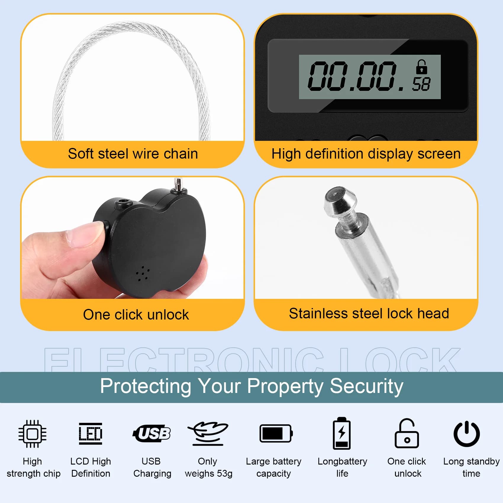 B24B Smart Time Lock Display LCD Time Lock Multifunzione timer elettronico da viaggio, timer temporaneo ricaricabile USB impermeabile Pa