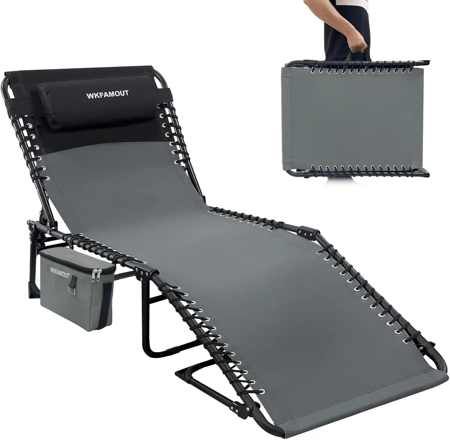Sedia a Sdraio Pieghevole da Esterno con Borsa Termica Isolata, Portatile per Patio, Chaise Longue a 5 Posizioni con Cuscino