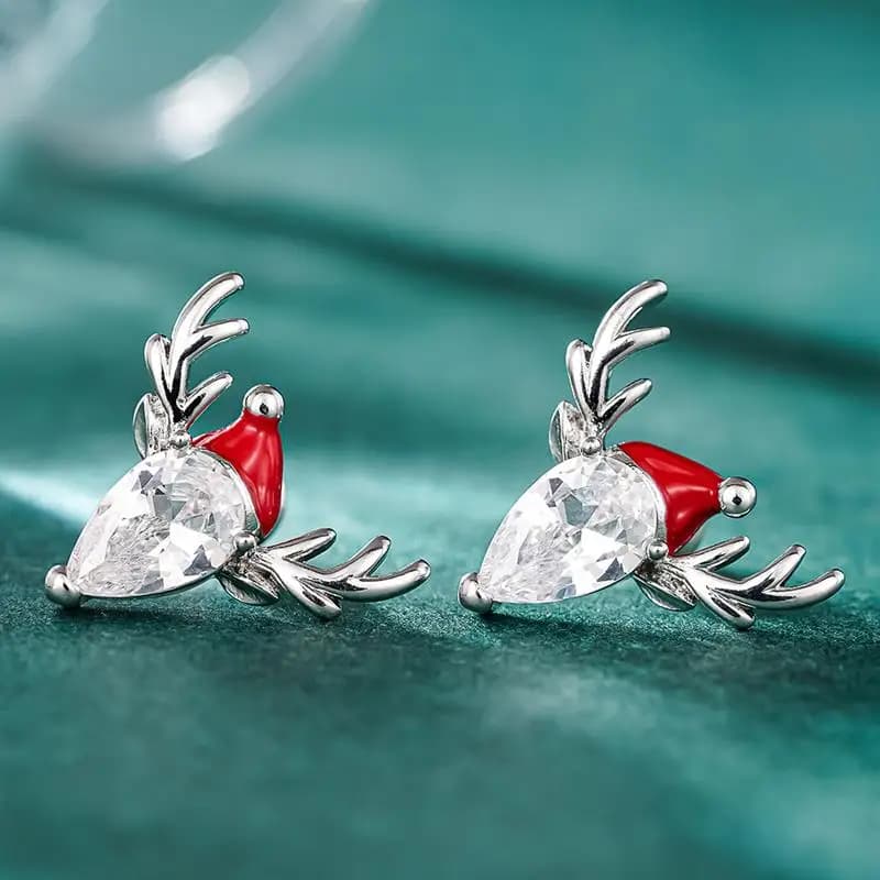 Huitan Anlter Santa Hat Christmas Stud Earrings Inlaid Bright Pear CZ Cute Festival Fashion Party Jewelry Winter Accessories