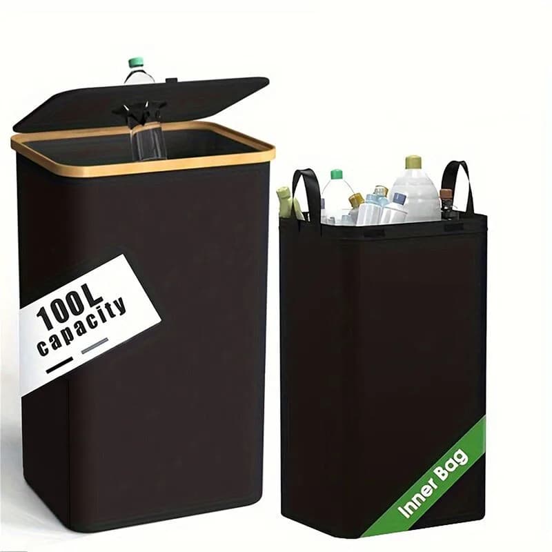 Contenitore per riciclaggio da 100 litri, pieghevole, grande, portatile, con borsa interna riutilizzabile, per lattine di bottiglie di riciclaggio, cartoni di vetro