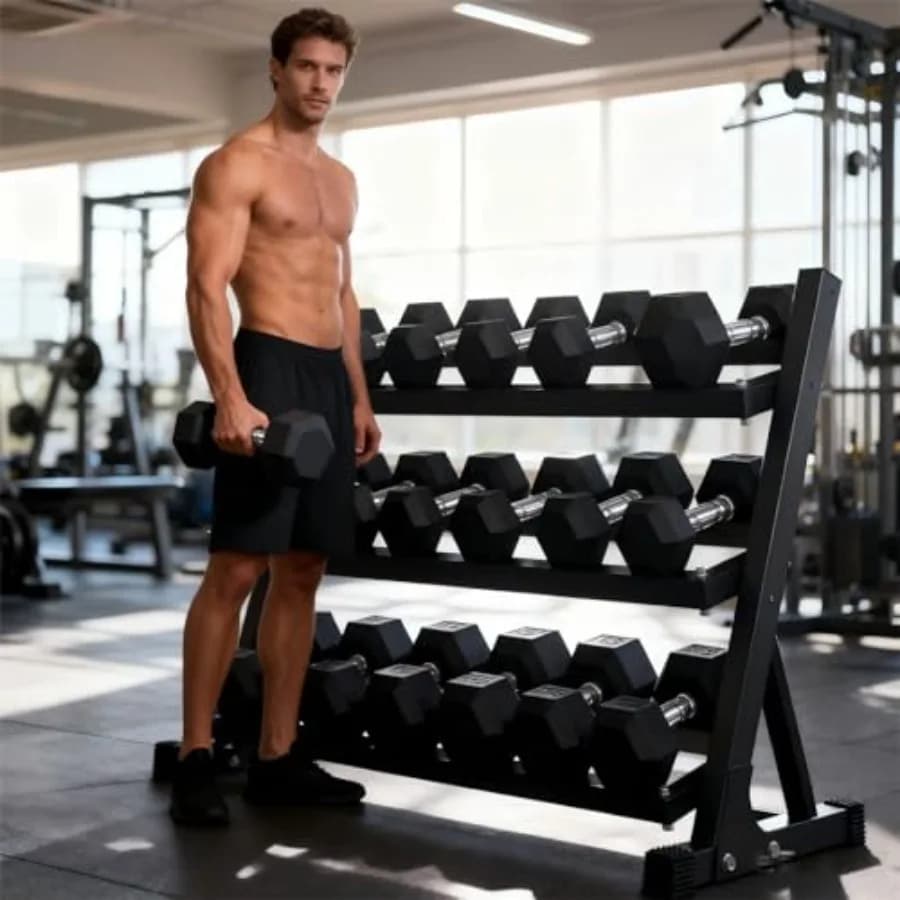 Set di manubri esagonali in gomma con supporto - Attrezzatura fitness da 350/450/550 libbre per palestra domestica in diversi colori per allenamento della forza con supporto